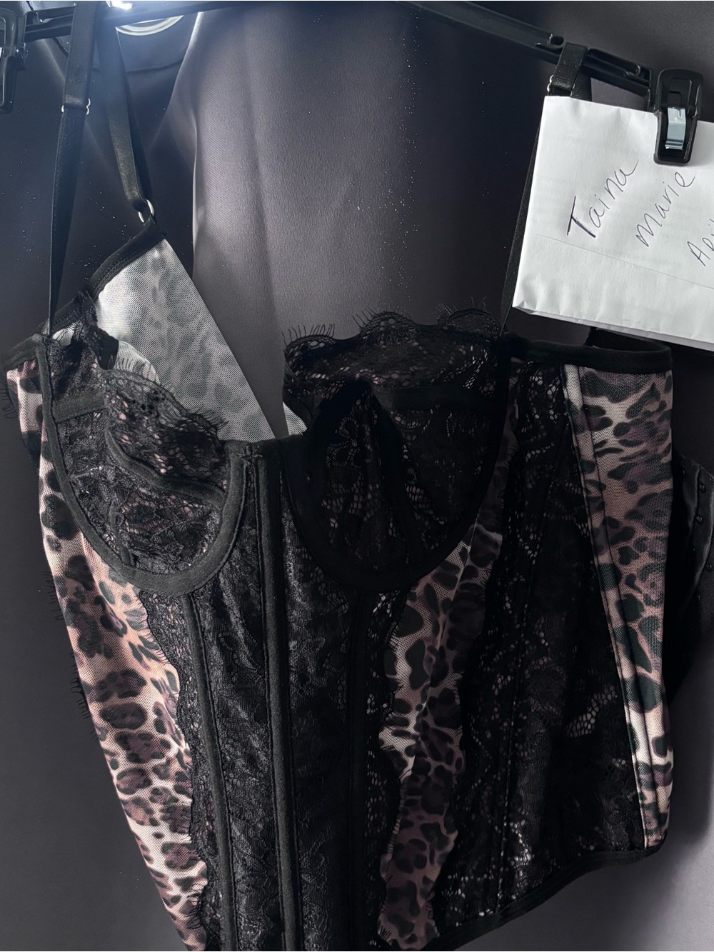 Black Lace and Leopard Bustier Corset